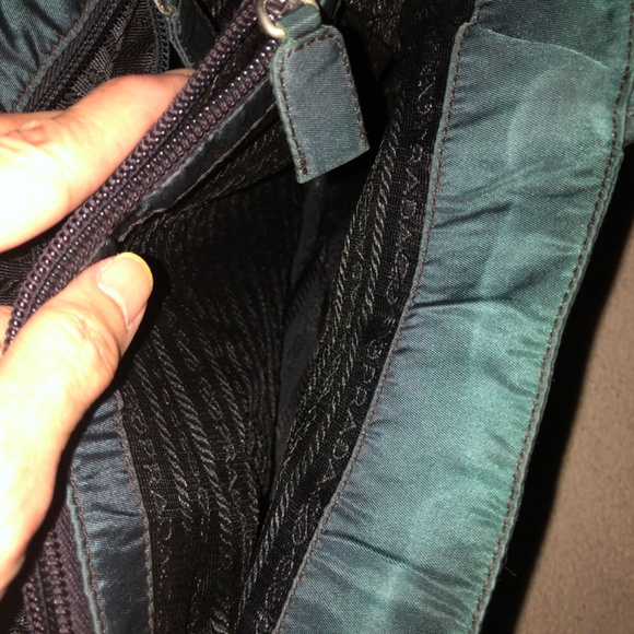 TODAY ONLY:AUTHENTIC PRADA DARK BLUE GREEN FABRIC HANDBAG - Picture 7 of 12